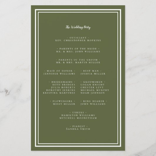 Olive Green Wedding Script Budget Ceremony Program (Achterkant)