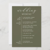 Olive Green Wedding Weekend Timeline & Welcome Kaart (Achterkant)