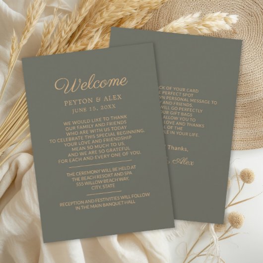 Olive Green Wedding Welcome Itinerary