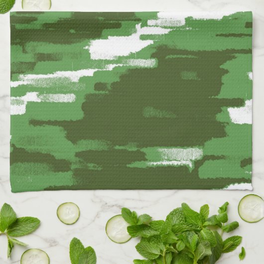 Olive Green White Abstract Art Retro Kitchen Towel Theedoek (Gevouwen)