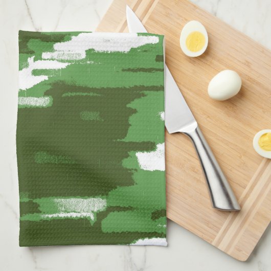 Olive Green White Abstract Art Retro Kitchen Towel Theedoek (Quarter Fold)
