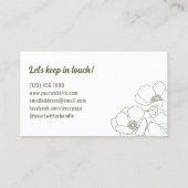 Olive Green White Anemones Line Art Visitekaartje (Achterkant)