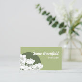 Olive Green White Anemones Line Art Visitekaartje (Staand voorkant)