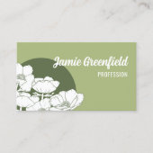 Olive Green White Anemones Line Art Visitekaartje (Voorkant)