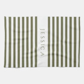 Olive Green & White Farmhouse Striped Pattern Theedoek (Horizontaal)