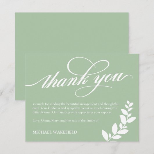 Olive Green White Greenery Sympathie Bedankt (Voorkant / Achterkant)