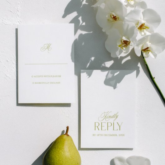 Olive Green & White Minimalist Wedding  RSVP Kaartje