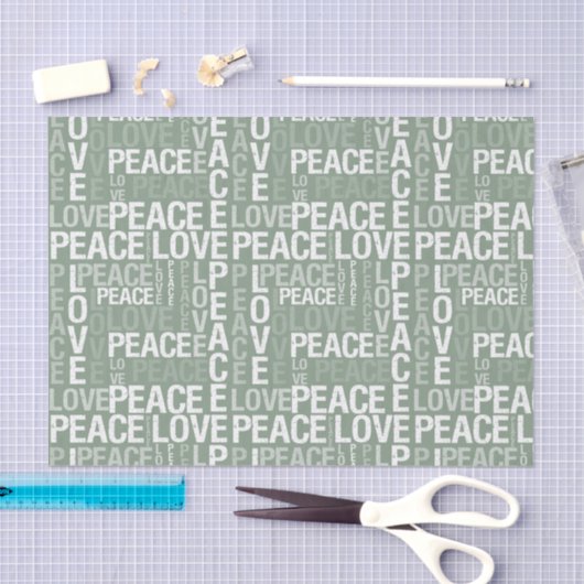 Olive Green White Peace Love Christmas Tissuepapier (Craft)