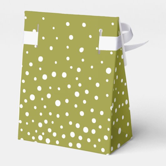 Olive green, white polka dot pattern wedding fav bedankdoosjes (Achterkant)