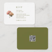 Olive Green & White Rose QR Code Wedding Informatiekaartje (Voorkant / Achterkant)