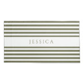 Olive Green & White Striped Pattern Name Pillow Ca Kussensloop (Achterkant)