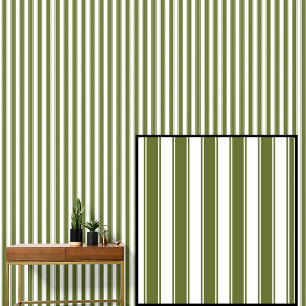 Olive Green & White Stripes Behang