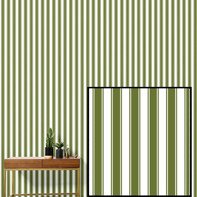 Olive Green & White Stripes Behang (Creator heeft geüpload)