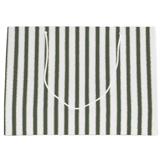 Olive Green White Stripes Christmas Groot Cadeauzakje (Voorkant)