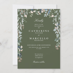 Olive Green Wildbloemen Floral Greenery Wedding Kaart