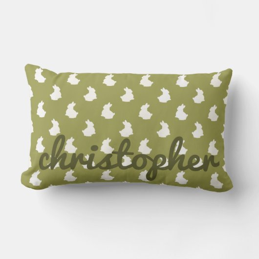 Olive Green Woodland Bunny Nursery Kussen (Voorkant)