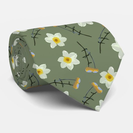 Olive Green Yellow Florence  Petals Stropdas (Opgerold)