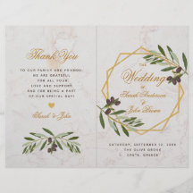 Olive Greenery Botanical Geometric Wedding Program