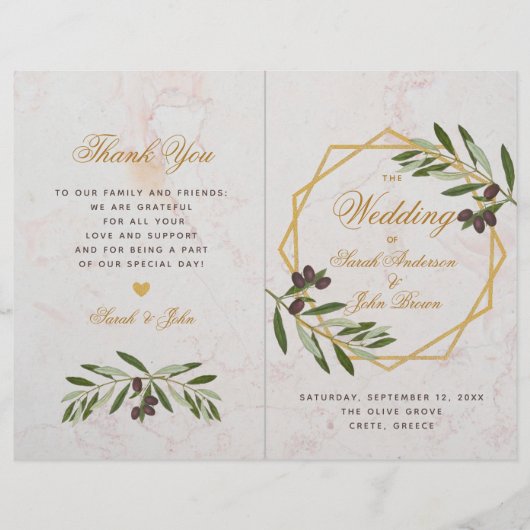 Olive Greenery Botanical Geometric Wedding Program (Voorkant)