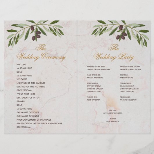 Olive Greenery Botanical Geometric Wedding Program (Achterkant)