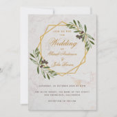 Olive Greenery Gold Botanical Geometric Wedding Kaart (Voorkant)