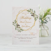 Olive Greenery Gold Botanical Geometric Wedding Kaart (Staand voorkant)