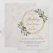 Olive Greenery Gold Botanical Geometric Wedding Kaart (Voorkant / Achterkant)