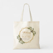 Olive Greenery Gold Botanical Wedding Welcome Bag Tote Bag (Achterkant)