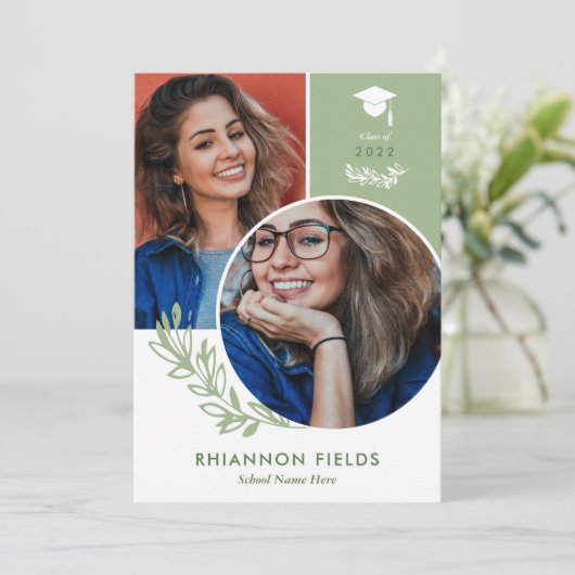 Olive Greenery Overlappende Foto's Afstuderen Kaart (Staand voorkant)