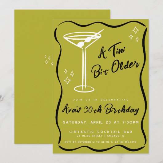 Olive grillige Tini beetje oudere Martini verjaard Kaart (Voorkant / Achterkant)