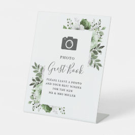 Olive Groen Bloemen Foto Gastenboek Bruiloft Reclamebord Met Voetstuk