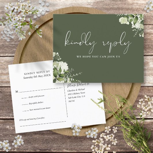 Olive Groen Bloemen Song Aanvraag RSVP Briefkaart