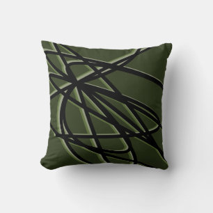 Olive groen en zwart modern Abstract lineair ontwe Kussen