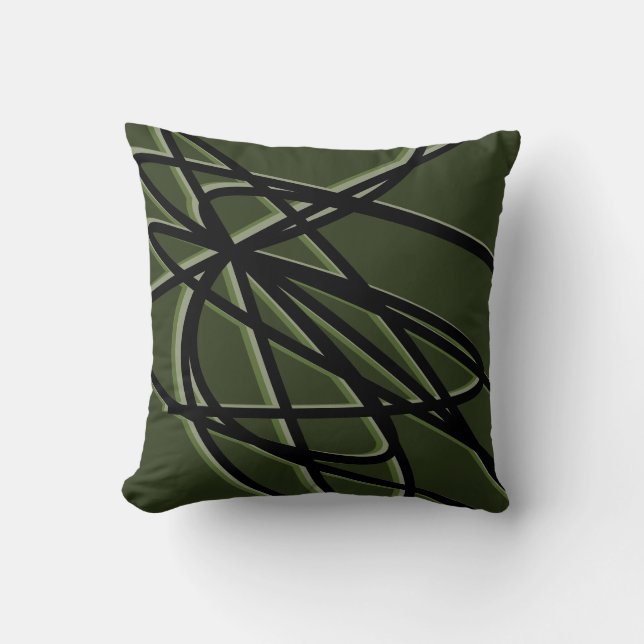 Olive groen en zwart modern Abstract lineair ontwe Kussen (Voorkant)
