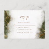 Olive Groen Goud Marmer Bruiloft Details RSVP Kaar Informatiekaartje (Voorkant)