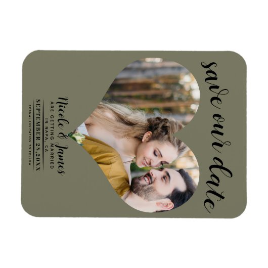 Olive Groene Hart Foto Bruiloft Save the Date Magneet (Horizontaal)