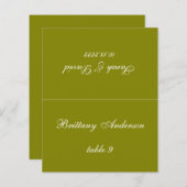 Olive Groene Trouwplaats Kaart Gedrukte Gastennaam (Voorkant / Achterkant)