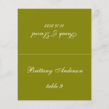 Olive Groene Trouwplaats Kaart Gedrukte Gastennaam