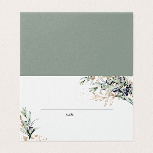 Olive Grove groen gouden bruiloft plaats kaart Visitekaartje (Buitenkant ongevouwen)