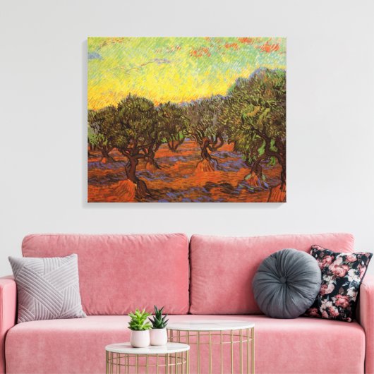 Olive Grove, Oranje Sky van Vincent van Gogh Canvas Afdruk (Insitu (Woonkamer))