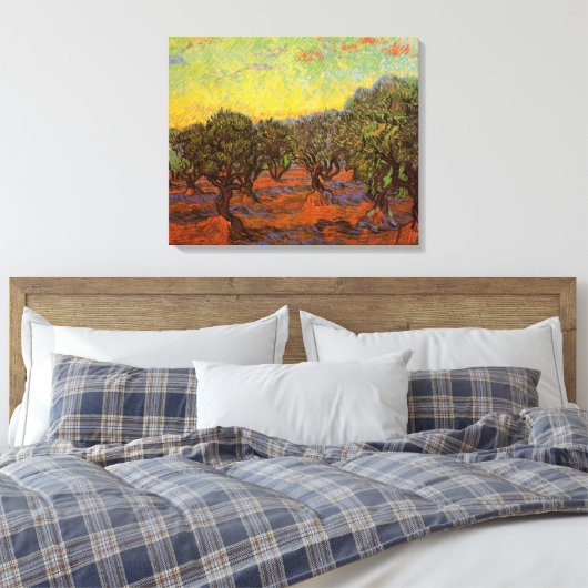 Olive Grove, Oranje Sky van Vincent van Gogh Canvas Afdruk (Insitu (Slaapkamer))