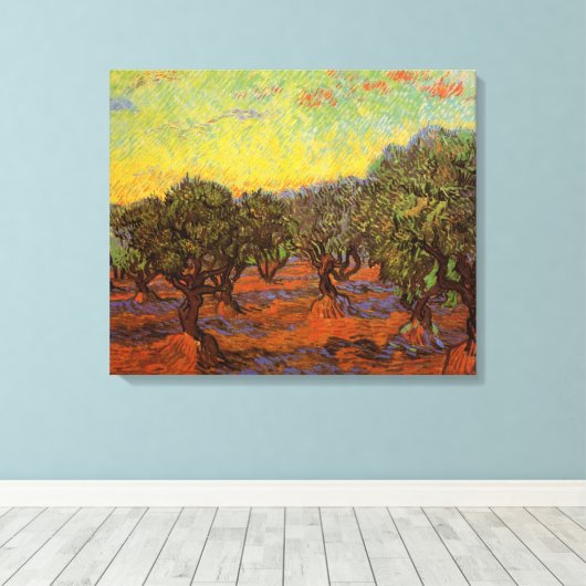 Olive Grove, Oranje Sky van Vincent van Gogh Canvas Afdruk (Insitu (Houten vloer))