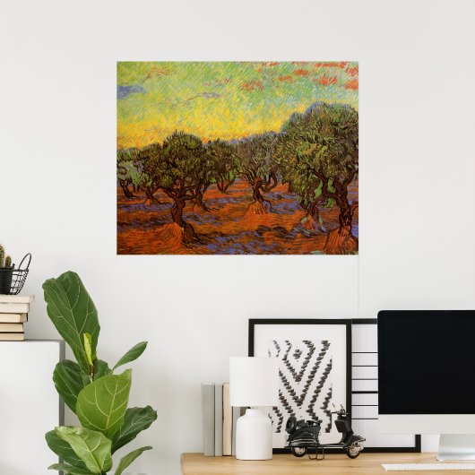 Olive Grove, Oranje Sky van Vincent van Gogh Poster (Thuiskantoor)