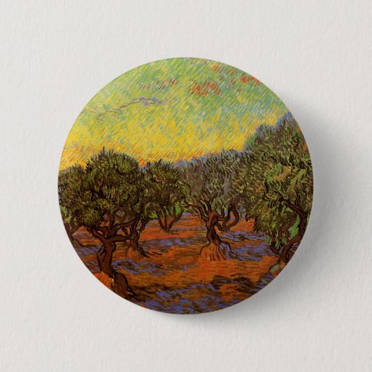 Olive Grove, Oranje Sky van Vincent van Gogh Ronde Button 5,7 Cm (Voorkant)