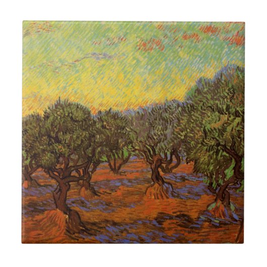 Olive Grove, Oranje Sky van Vincent van Gogh Tegeltje (Voorkant)