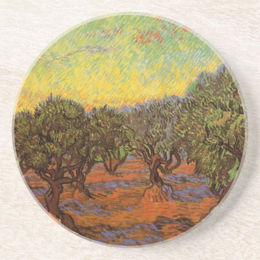Olive Grove, Oranje Sky van Vincent van Gogh Zandsteen Onderzetter (Voorkant)