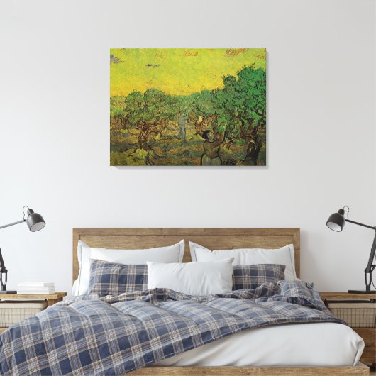 Olive Grove with Picking Figures, Vincent van Gogh Canvas Afdruk (Insitu (Slaapkamer))