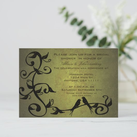 Olive Grunge Vines Bridal Shower Invitation Kaart (Staand voorkant)