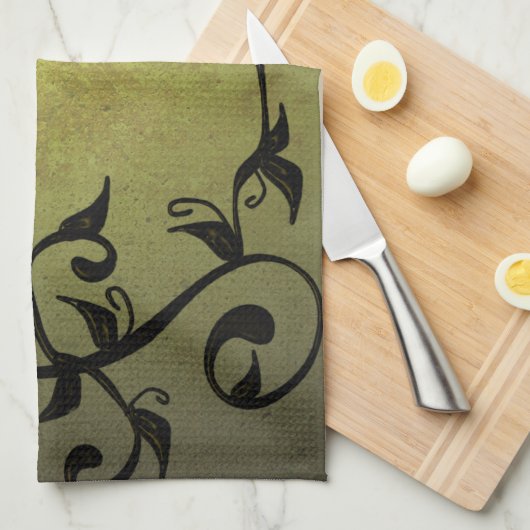 Olive Grunge Vines Kitchen Towel Theedoek (Quarter Fold)