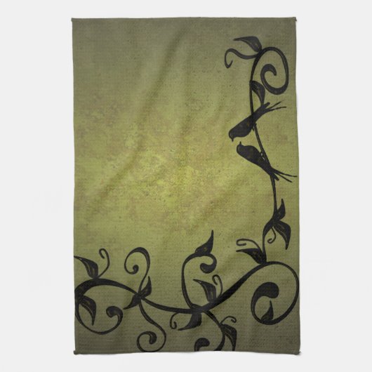 Olive Grunge Vines Kitchen Towel Theedoek (Verticaal)